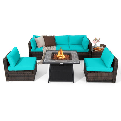 7-Piece Patio Furniture Set with 50,000 BTU Propane Fire Pit Table & Waterproof Cover