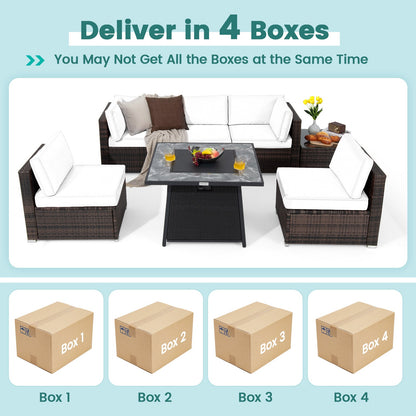 7-Piece Patio Furniture Set with 50,000 BTU Propane Fire Pit Table & Waterproof Cover
