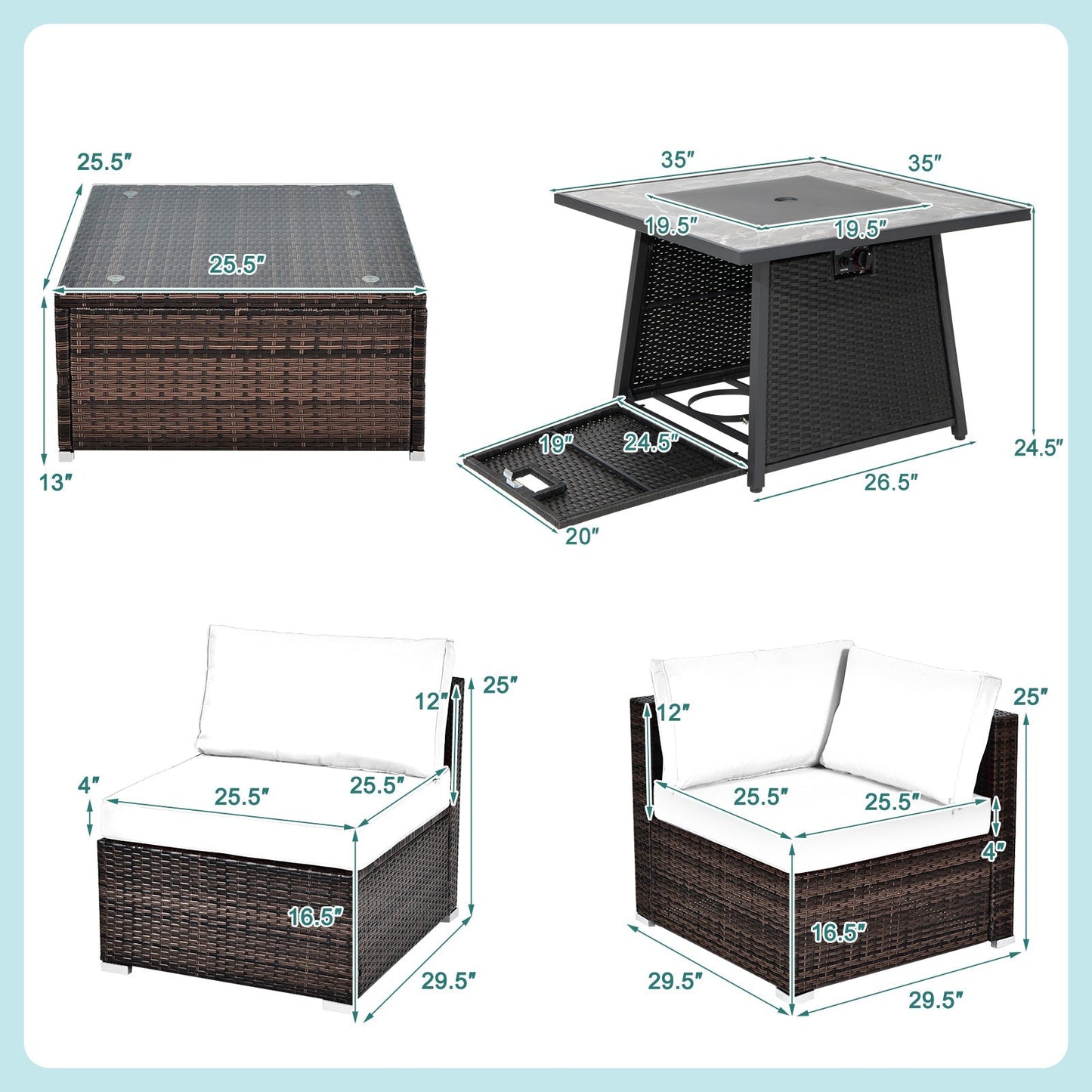 7-Piece Patio Furniture Set with 50,000 BTU Propane Fire Pit Table & Waterproof Cover