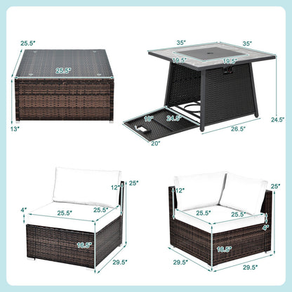 7-Piece Patio Furniture Set with 50,000 BTU Propane Fire Pit Table & Waterproof Cover