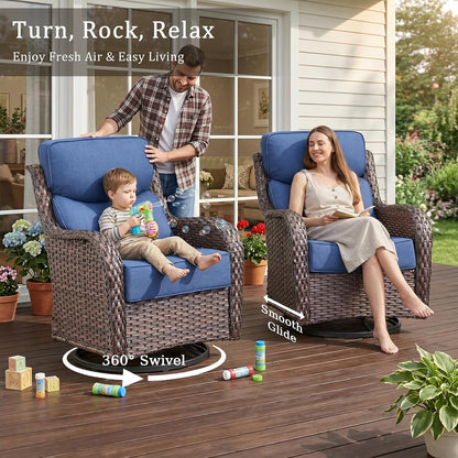 Luxury High Back Outdoor Furniture with 6-Inch Thick Cushions, Patio Furniture Set with Swivel Chairs, 5 PCS Wicker Conversation Set for Porch, Balcony, Deck and Yard