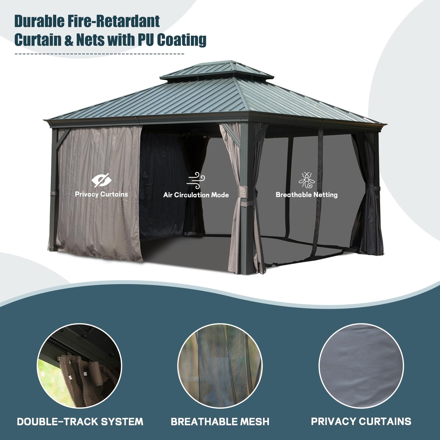 12' x 14' Aluminum Hardtop Gazebo with Galvanized Steel Double Roof