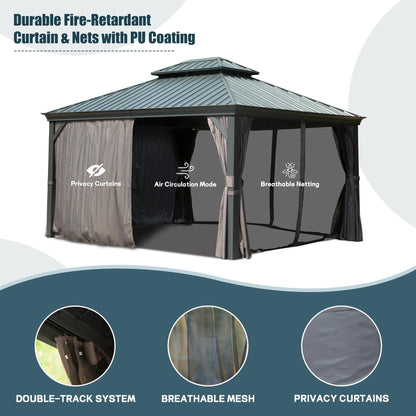12' x 14' Aluminum Hardtop Gazebo with Galvanized Steel Double Roof