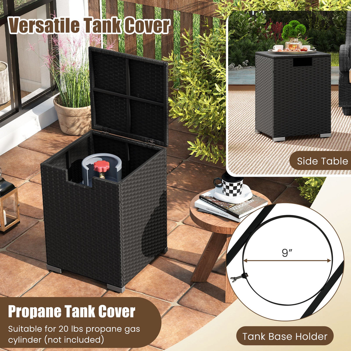 2-Piece 32-Inch Rattan Propane Fire Pit Table Set with Cover