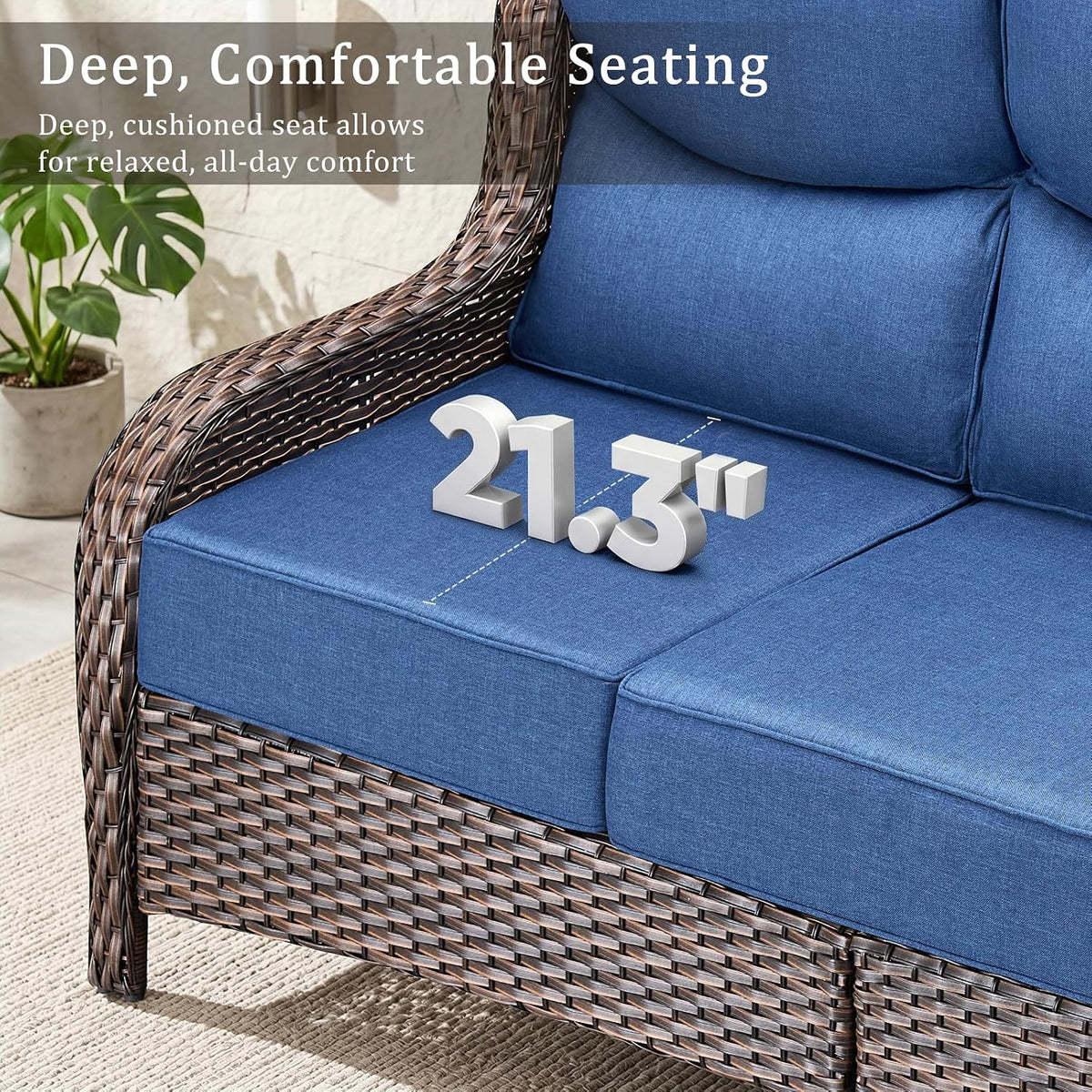 Luxury High Back Outdoor Furniture with 6-Inch Thick Cushions, Patio Furniture Set with Swivel Chairs, 5 PCS Wicker Conversation Set for Porch, Balcony, Deck and Yard