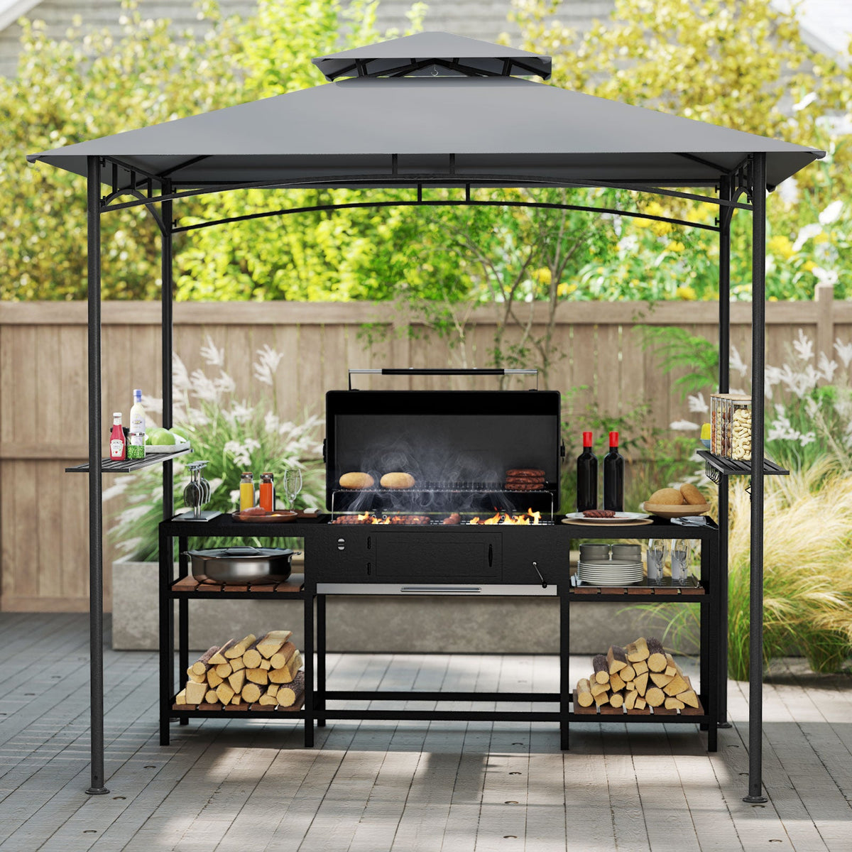 8 x 5 ft Grill Gazebo with Metal Frame, Shelves and Hooks