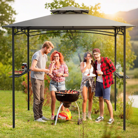 8 x 5 ft Grill Gazebo with Metal Frame, Shelves and Hooks