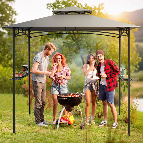 8 x 5 ft Grill Gazebo with Metal Frame, Shelves and Hooks