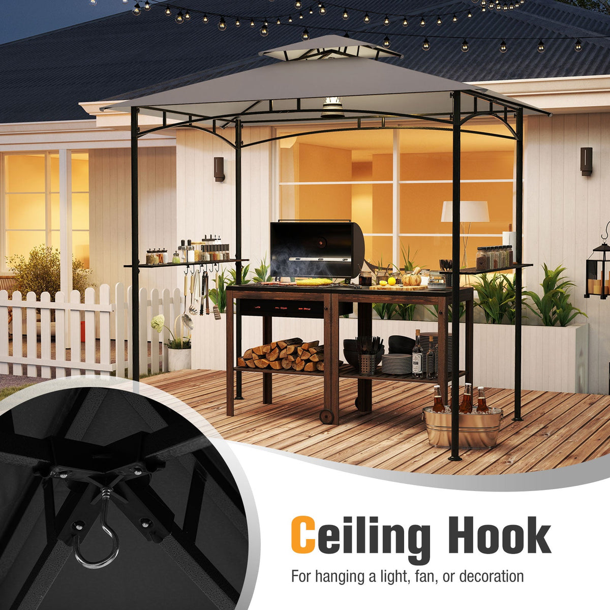 8 x 5 ft Grill Gazebo with Metal Frame, Shelves and Hooks