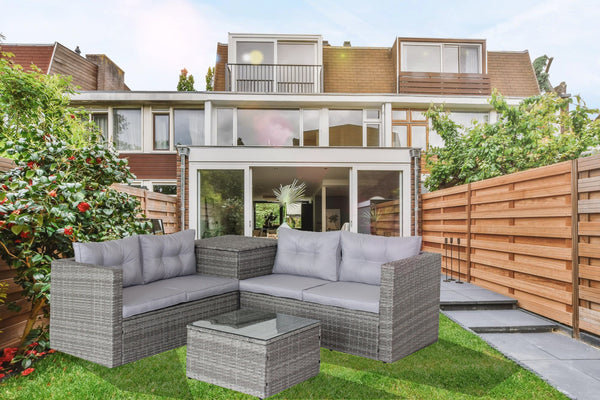 4-Piece Gray Wicker Rattan Patio Sectional Set with Storage Box