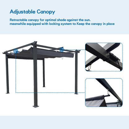 10x10 ft Retractable Aluminum Pergola with Gray Canopy