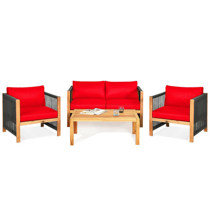 4-Piece Acacia Wood Patio Furniture Set with Cushions