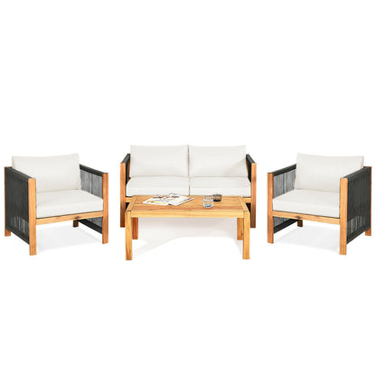 4-Piece Acacia Wood Patio Furniture Set with Cushions
