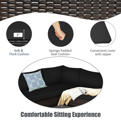 6-Piece PE Rattan Patio Sectional Sofa Set with Cushions