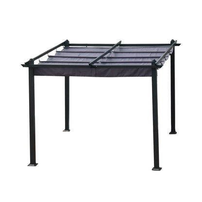 10x10 ft Retractable Aluminum Pergola with Gray Canopy