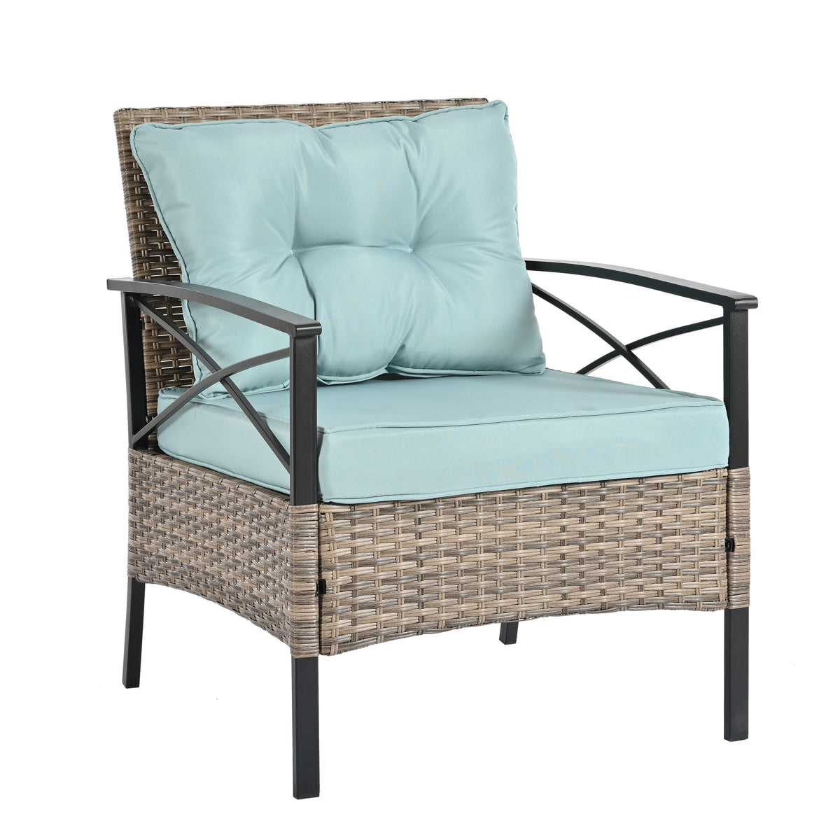 4-Piece Brown PE Rattan Patio Conversation Set with Cushions