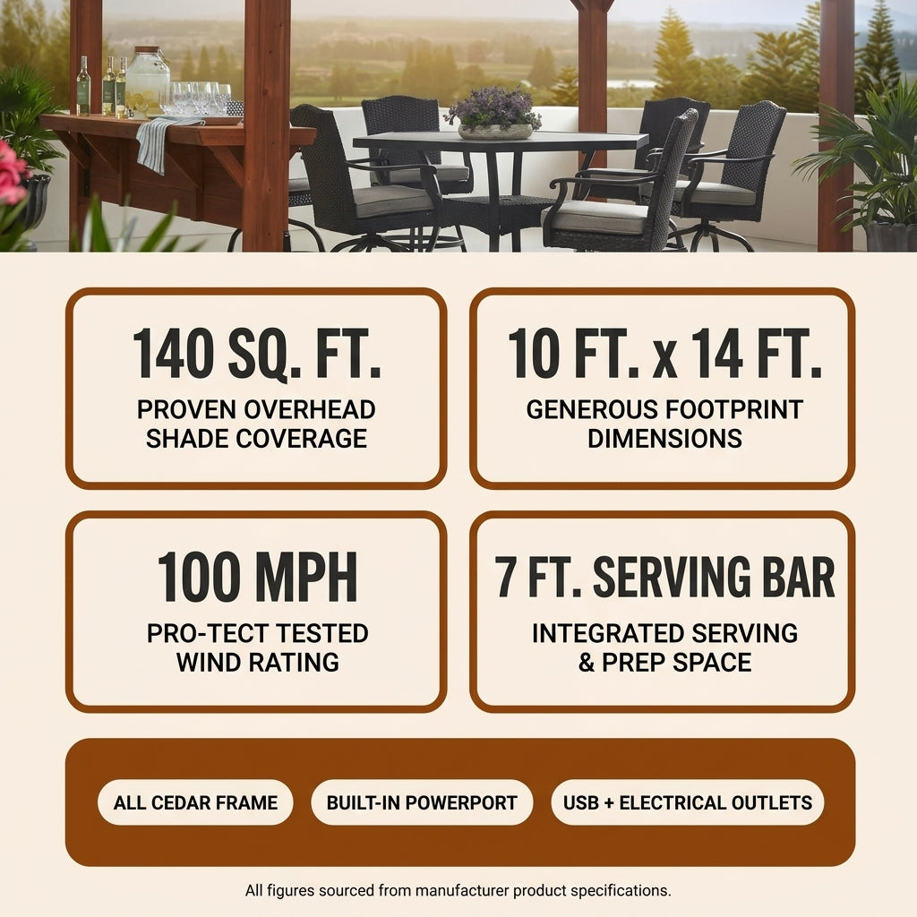 Ashland 10 Ft. X 14 Ft. All Cedar Wood Outdoor Pergola Shade Structure with Bar and Electric — Results & Stats