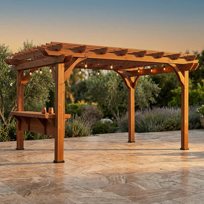 Ashland 10 Ft. X 14 Ft. All Cedar Wood Outdoor Pergola Shade Structure with Bar and Electric — Studio Shot