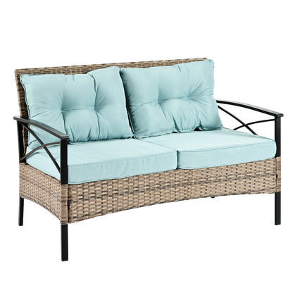 4-Piece Brown PE Rattan Patio Conversation Set with Cushions