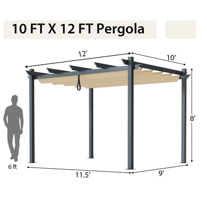 10x12 ft Aluminum Retractable Pergola with Grape Trellis Canopy