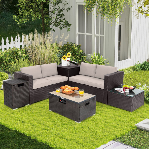 6-Piece Outdoor Wicker Furniture Set with 32-In. Fire Pit