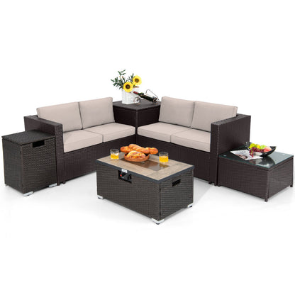 6-Piece Outdoor Wicker Furniture Set with 32-In. Fire Pit