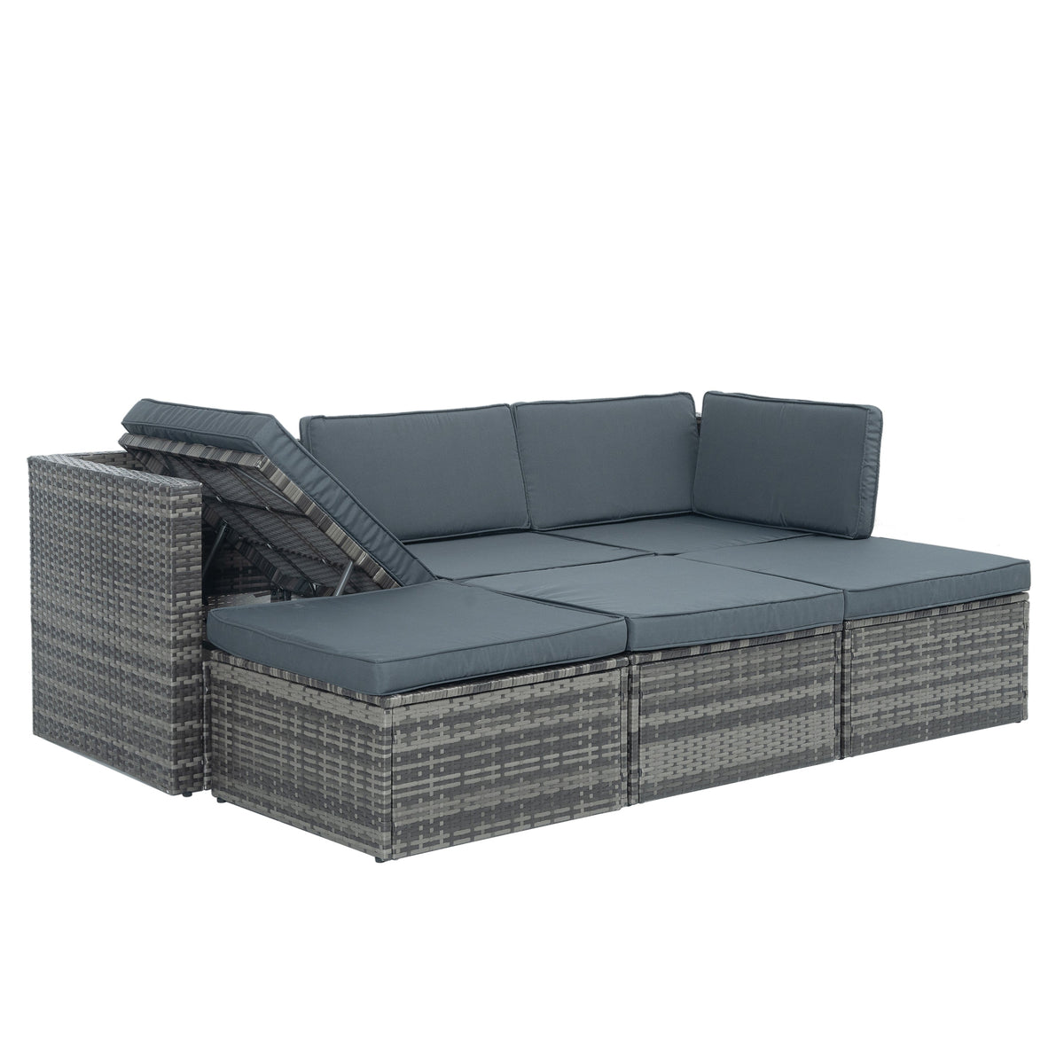 5-Piece Dark Gray PE Rattan Patio Sofa Set with Lift-Top Table