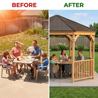 DIY Meridian 12 Ft. Octagon Enclosed Wood Outdoor Patio Gazebo with Brown Hardtop Metal Roof and 36 In. Guard Rail — Before & After