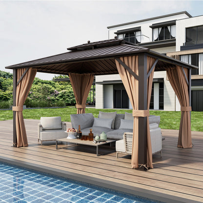 10 x 13 ft Hardtop Gazebo with Steel Roof, Netting and Curtains