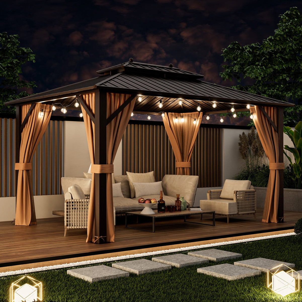 10 x 13 ft Hardtop Gazebo with Steel Roof, Netting and Curtains