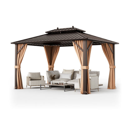 10 x 13 ft Hardtop Gazebo with Steel Roof, Netting and Curtains