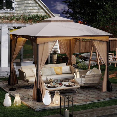 10 x 10 ft Patio Gazebo with Mesh Walls and Sandbags