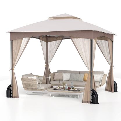 10 x 10 ft Patio Gazebo with Mesh Walls and Sandbags
