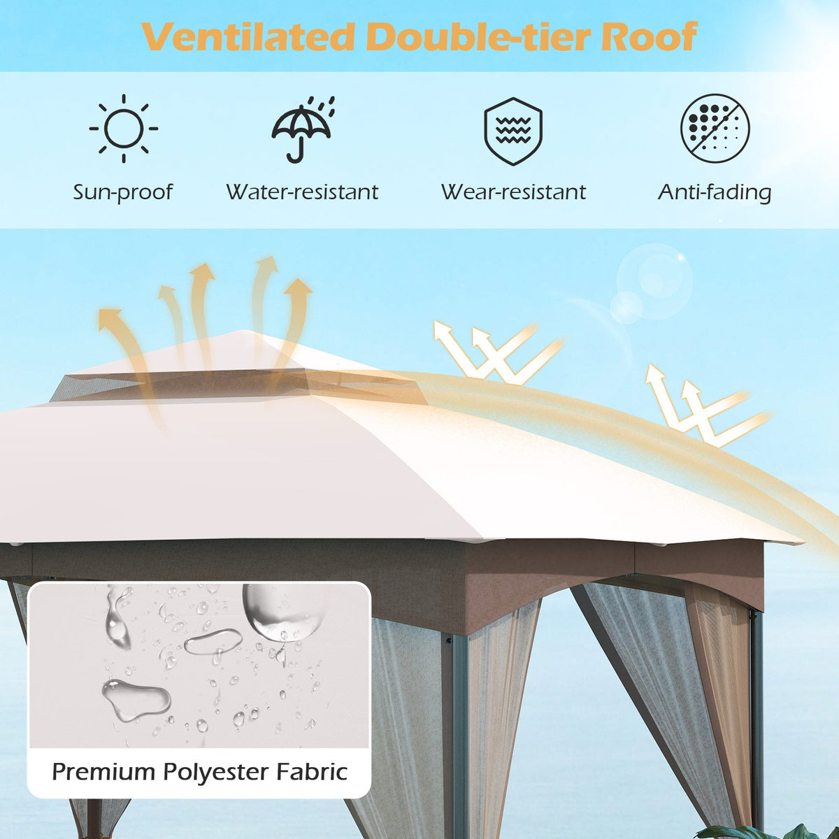 10 x 10 ft Patio Gazebo with Mesh Walls and Sandbags