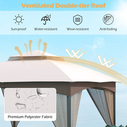 10 x 10 ft Patio Gazebo with Mesh Walls and Sandbags