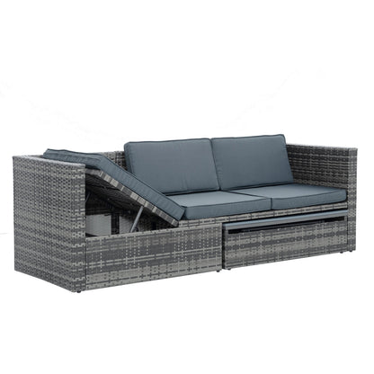 5-Piece Dark Gray PE Rattan Patio Sofa Set with Lift-Top Table