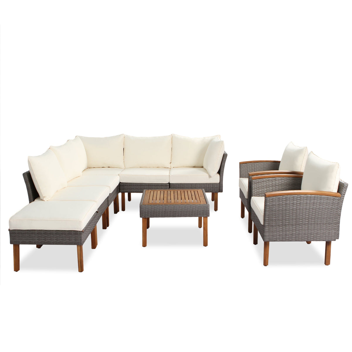9-Piece Outdoor PE Wicker Patio Set with Acacia Wood