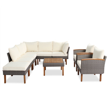 9-Piece Outdoor PE Wicker Patio Set with Acacia Wood