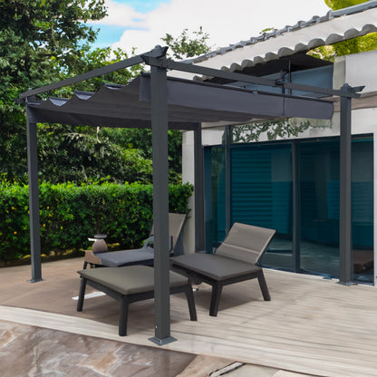 10x10 ft Retractable Aluminum Pergola with Gray Canopy