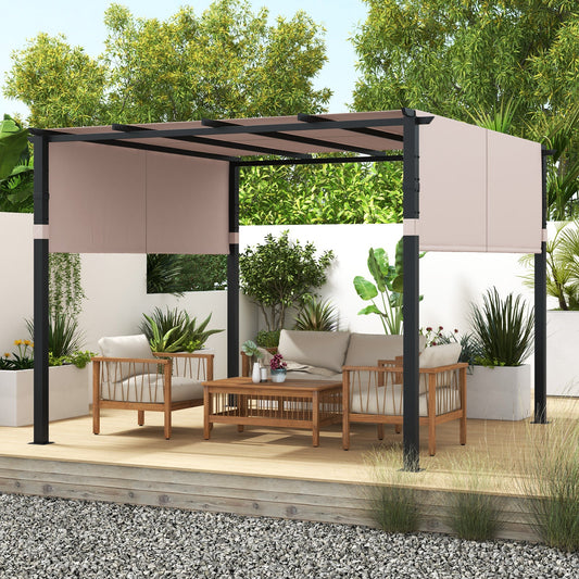 10x10 ft Metal Pergola with Adjustable Retractable Canopy