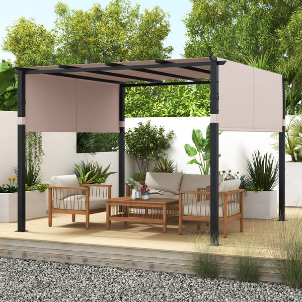 10x10 ft Metal Pergola with Adjustable Retractable Canopy