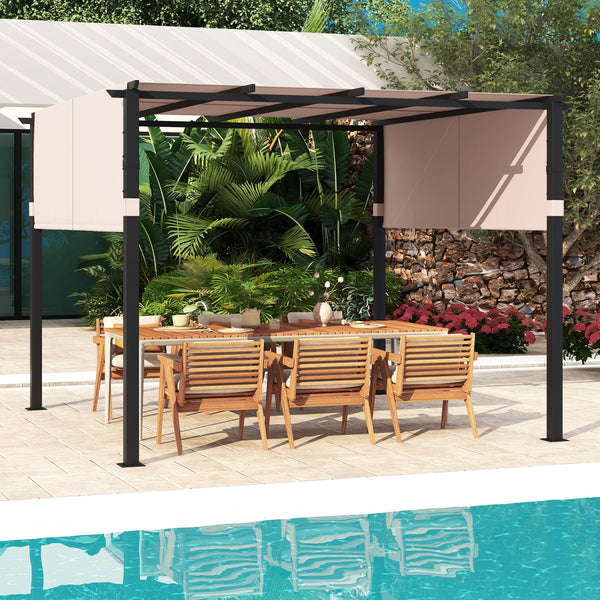 10x10 ft Metal Pergola with Adjustable Retractable Canopy
