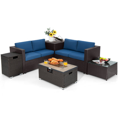 6-Piece Outdoor Wicker Furniture Set with 32-In. Fire Pit