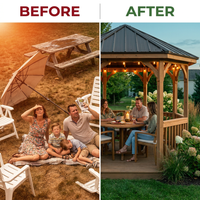 Outdoor Gazebo Designed for Year-Round Use, 12 Ft Octagon Cedar Frame, Metal Hardtop Roof, 36 In Guard Rail — Before & After