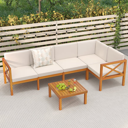 6-Piece Acacia Wood Outdoor Sectional Set with Cushions