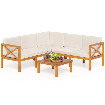 6-Piece Acacia Wood Outdoor Sectional Set with Cushions