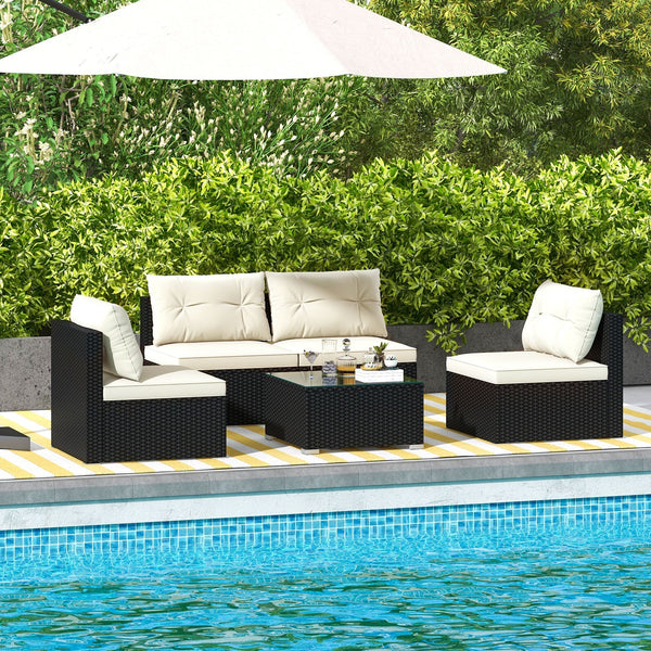 5-Piece Outdoor Patio Furniture Set with Cushions and Table