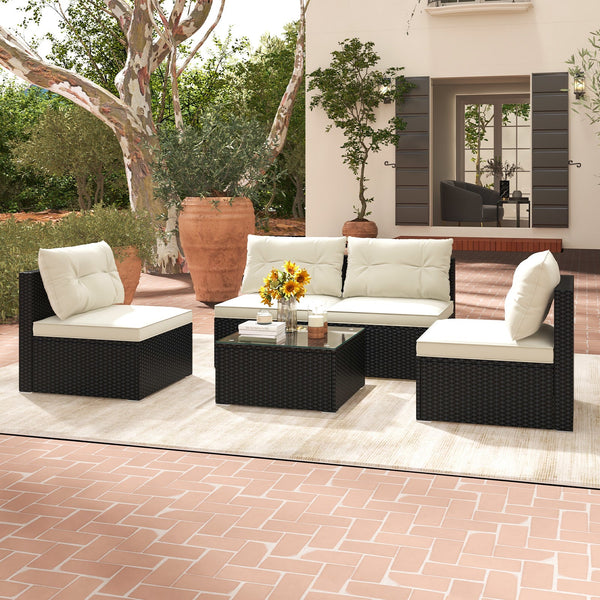 5-Piece Black Wicker Patio Furniture Set with Cushions