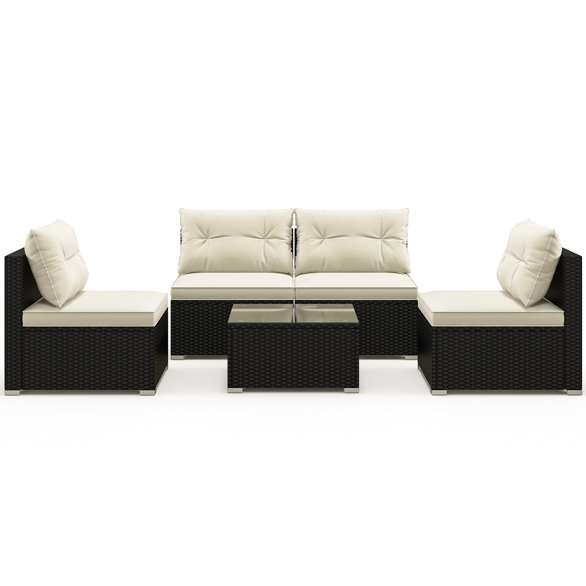 5-Piece Black Wicker Patio Furniture Set with Cushions