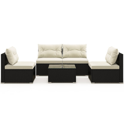 5-Piece Black Wicker Patio Furniture Set with Cushions